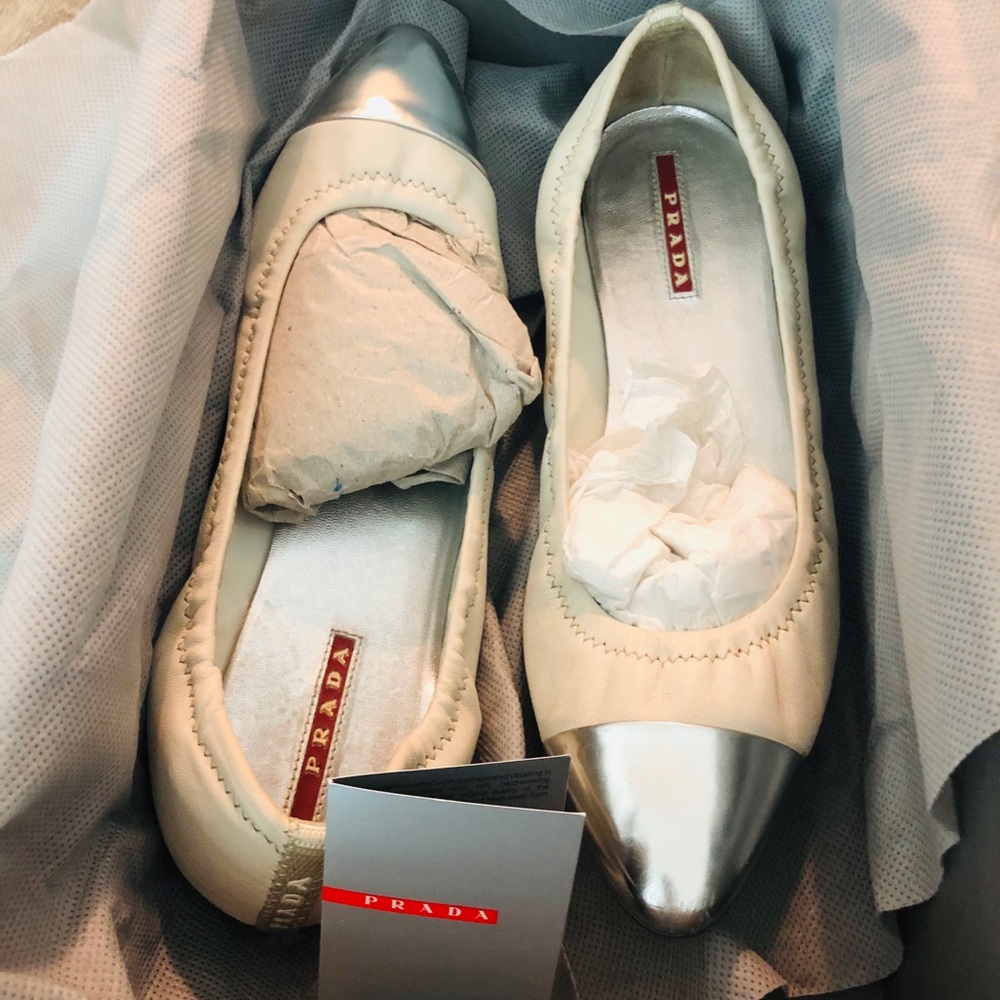 PRADA Leather Ivory Ballet Flats